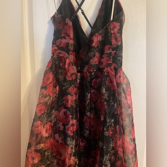 Lulus Simply Divine Black Red Floral Print Organza Maxi Dress M Bridal Formal - Picture 7 of 10